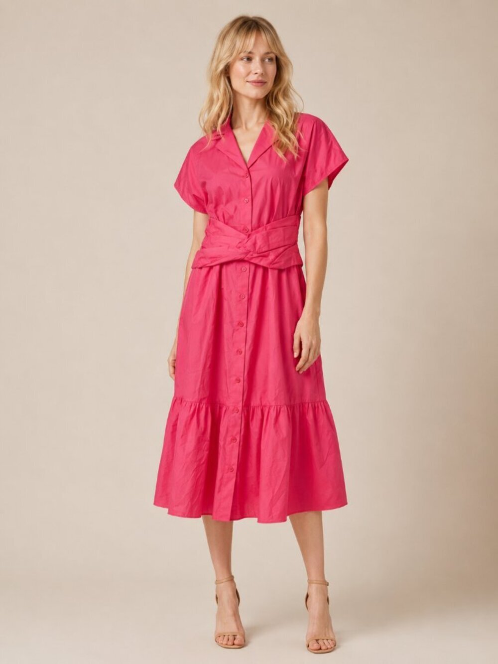 NWT White House Black Market Twist Waist Shirt Dress Sunkist Coral XL